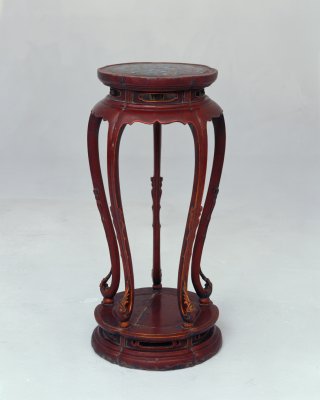 Rosewood Ming dynasty plum-flower style incense stand with lacquer and enamel inlay