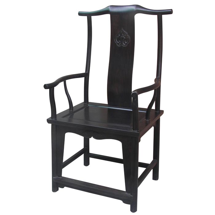 Ebony Chinese Ming official hat armchair with four protruding ends
