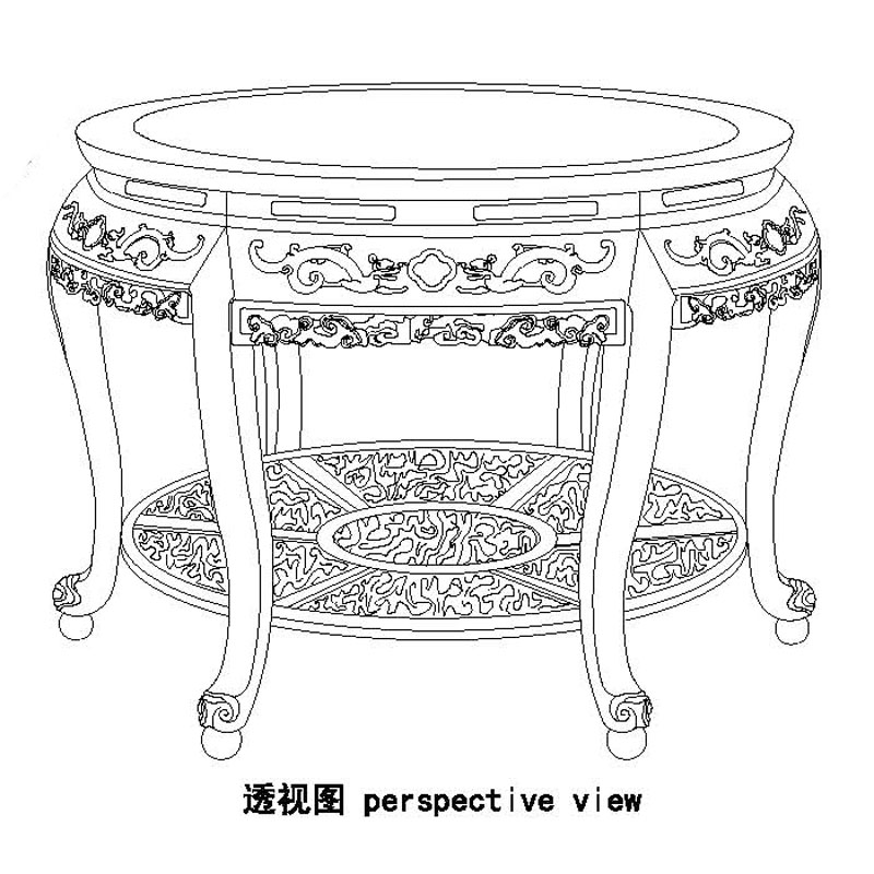 OEEA Rosewood Qing round table with six legs and lingzhi fungus motif