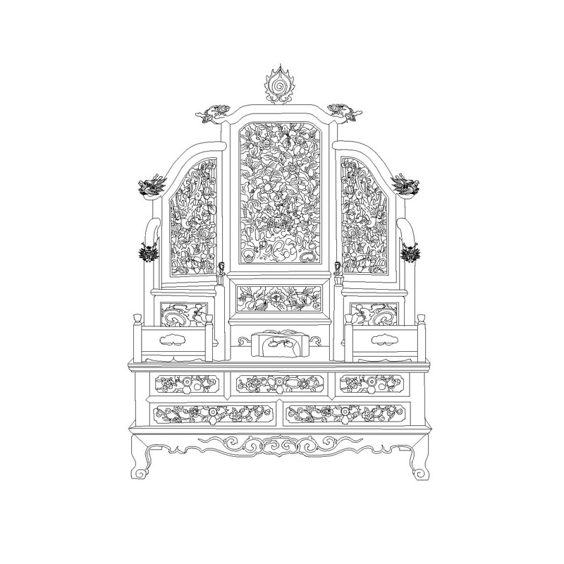 Rosewood Qing mirror platform with five-panel screen and craving design of passion flowers and scale-phoenix pattern