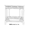 Rosewood Qing six-post canopy bed with front railings and alternating-square-openings lattice